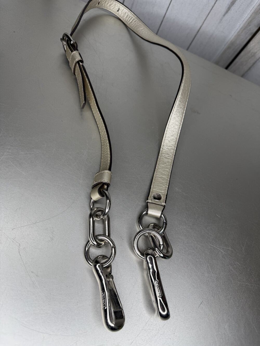 Y2K Coach Chunky Silver Hardware Leather Strap Pearlescent Cream Replacement